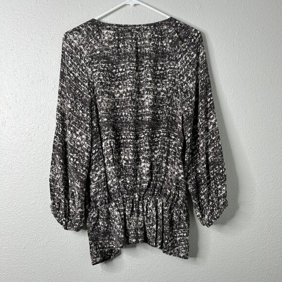 Joie Louvre Silk Blouse Women’s Large Gray Abstract Surplice Peplum Top - Picture 7 of 10